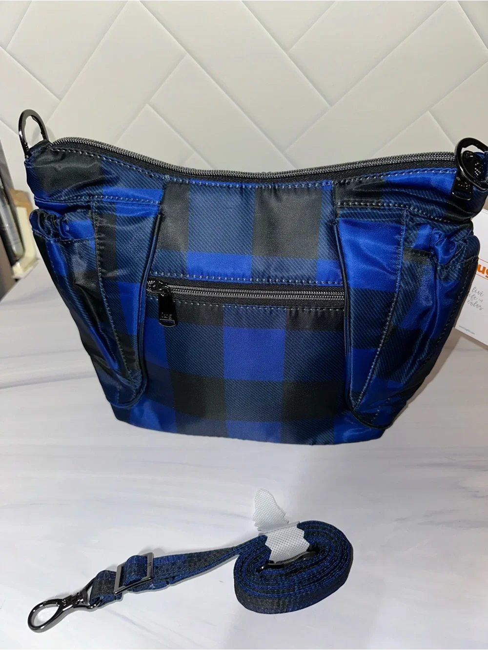 Lug Mini Shuffle Crossbody Buffalo Blue Check - NEW